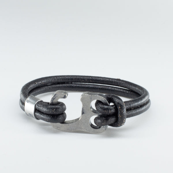 Organic, Double-Stranded, Rounded Leather Wristband with the “Sailor Hook” Model Stainless Steel Clasp - Chicatolia