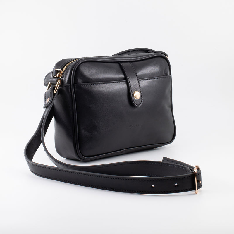 Napa Leather Satchel Crossbody Bag - Black - Chicatolia