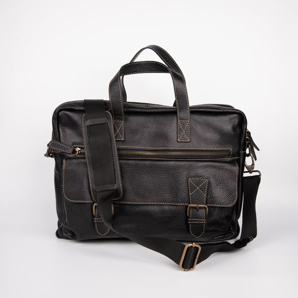 Floater Leather Briefcase - Black - Chicatolia