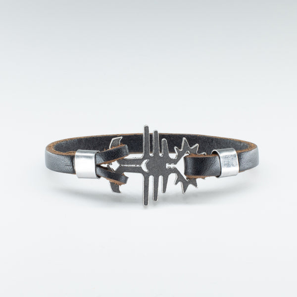 Organic, Neat-Cut, Flat, Single-Stranded Leather Wristband with the “Pine Tree” Design Stainless Steel Clasp - Chicatolia