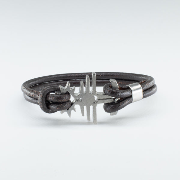 Organic, Double-Stranded, Rounded Leather Wristband with the “Pine Tree” Stainless Steel Clasp - Chicatolia