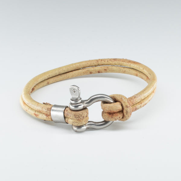 Organic, Double-Stranded, Rounded Leather Wristband with the “Sailor Knot” Stainless Steel Clasp - Chicatolia