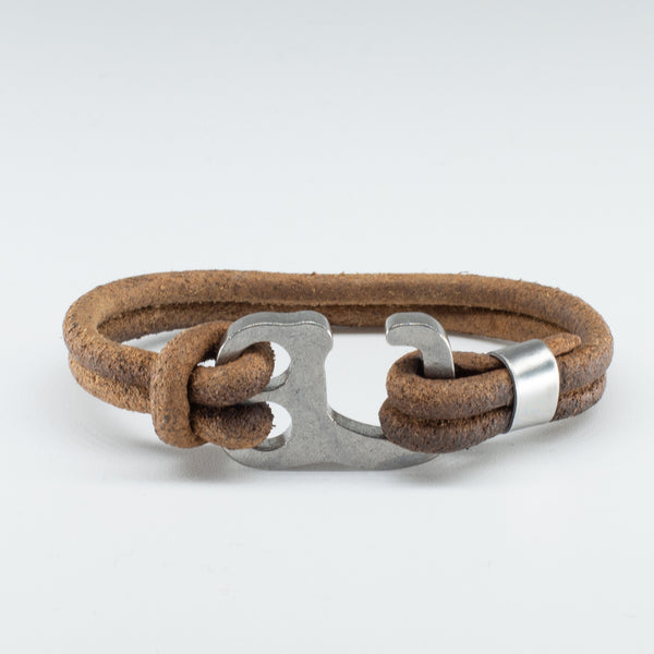 Organic, Double-Stranded, Rounded Leather Wristband with the “Sailor Hook” Model Stainless Steel Clasp - Chicatolia