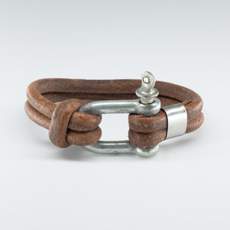 Organic, Double-Stranded, Rounded Leather Wristband with the “Sailor Knot” Design Stainless Steel Clasp - Chicatolia
