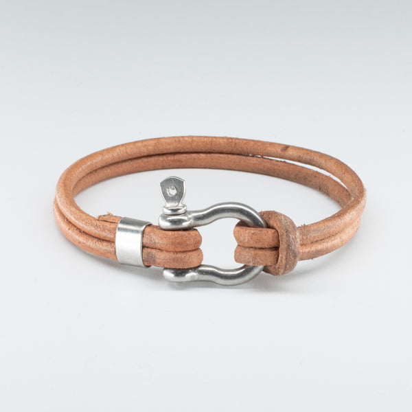 Organic, Double-Stranded, Rounded Leather Wristband with the “Sailor Knot” Stainless Steel Clasp - Chicatolia