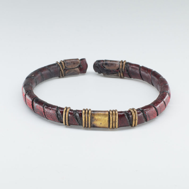 Organic Leather, Stainless Steel, Open Cuff Bangle Design, Adorable Wristband - Chicatolia