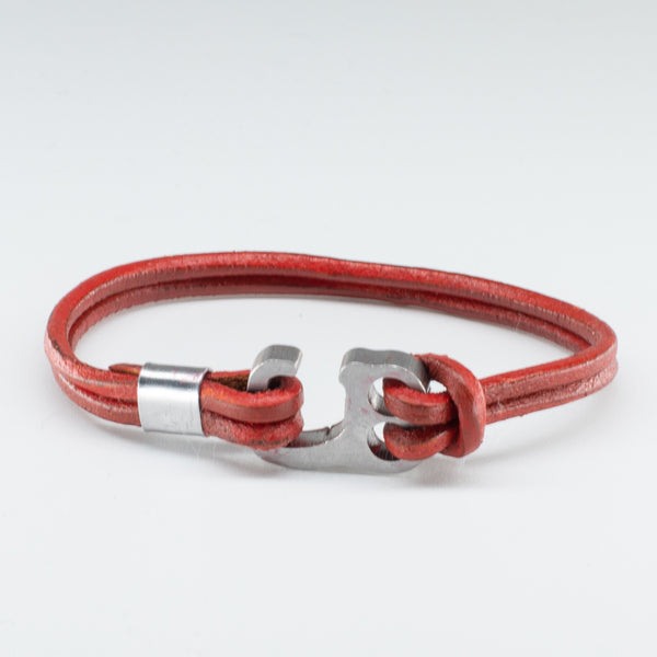 Organic, Double-Stranded, Rounded Leather Wristband with the “Sailor Hook ” Model Stainless Steel Clasp - Chicatolia