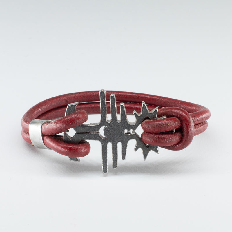 Organic, Double-Stranded, Rounded Leather Wristband with the “Pine Tree” Stainless Steel Clasp - Chicatolia