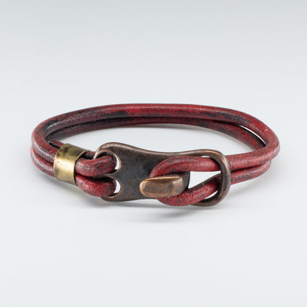 Organic, Double-Stranded, Rounded Leather Wristband with the “Wolf Tooth” Model Stainless Steel Clasp - Chicatolia
