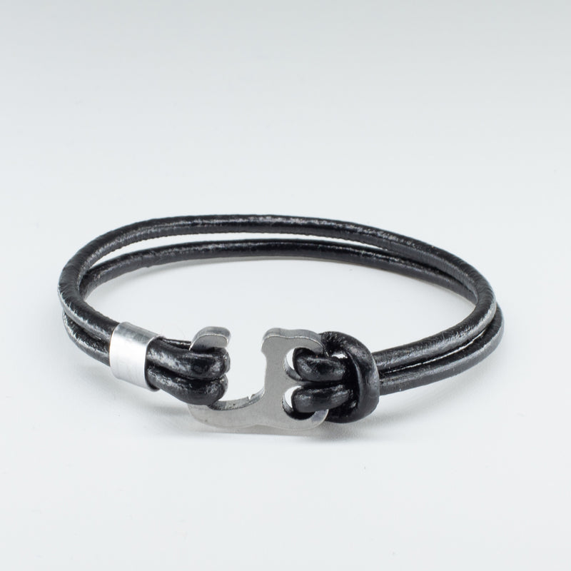 Organic, Double-Stranded, Rounded Leather Wristband with the “Sailor Hook ” Model Stainless Steel Clasp - Chicatolia