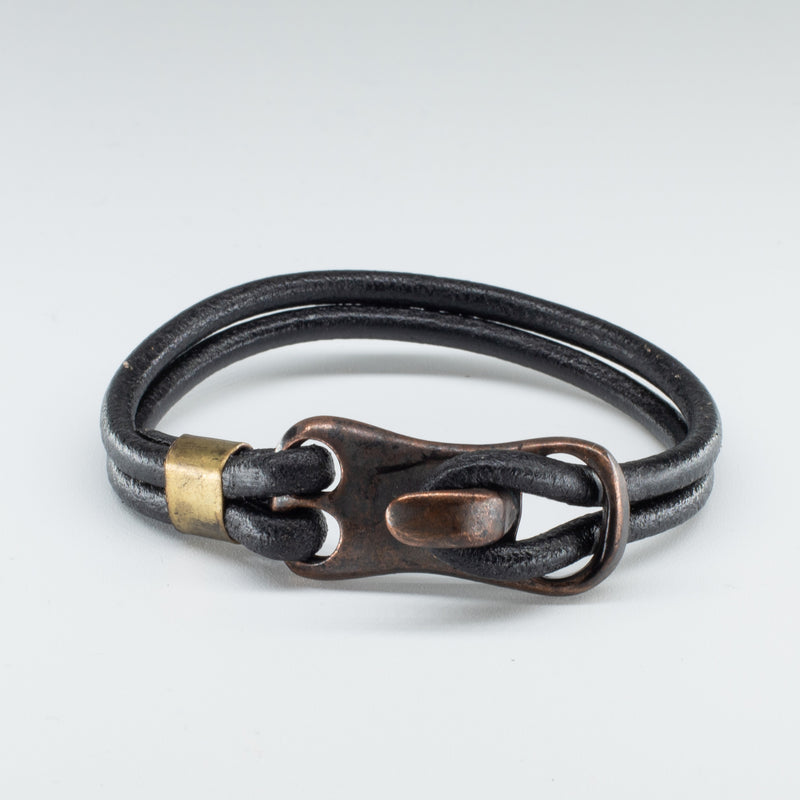 Organic, Double-Stranded, Rounded Leather Wristband with the “Wolf Tooth” Model Stainless Steel Clasp - Chicatolia