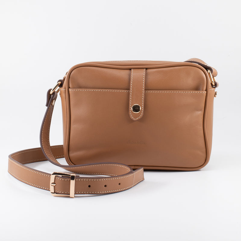 Napa Leather Satchel Crossbody Bag - Brown - Chicatolia