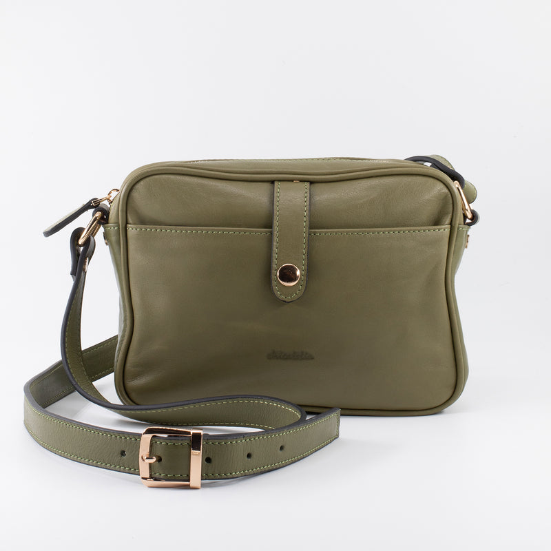 Napa Leather Satchel Crossbody Bag - Khaki - Chicatolia