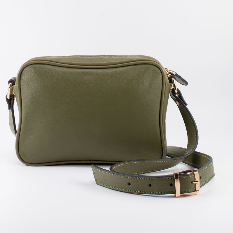 Napa Leather Satchel Crossbody Bag - Khaki - Chicatolia