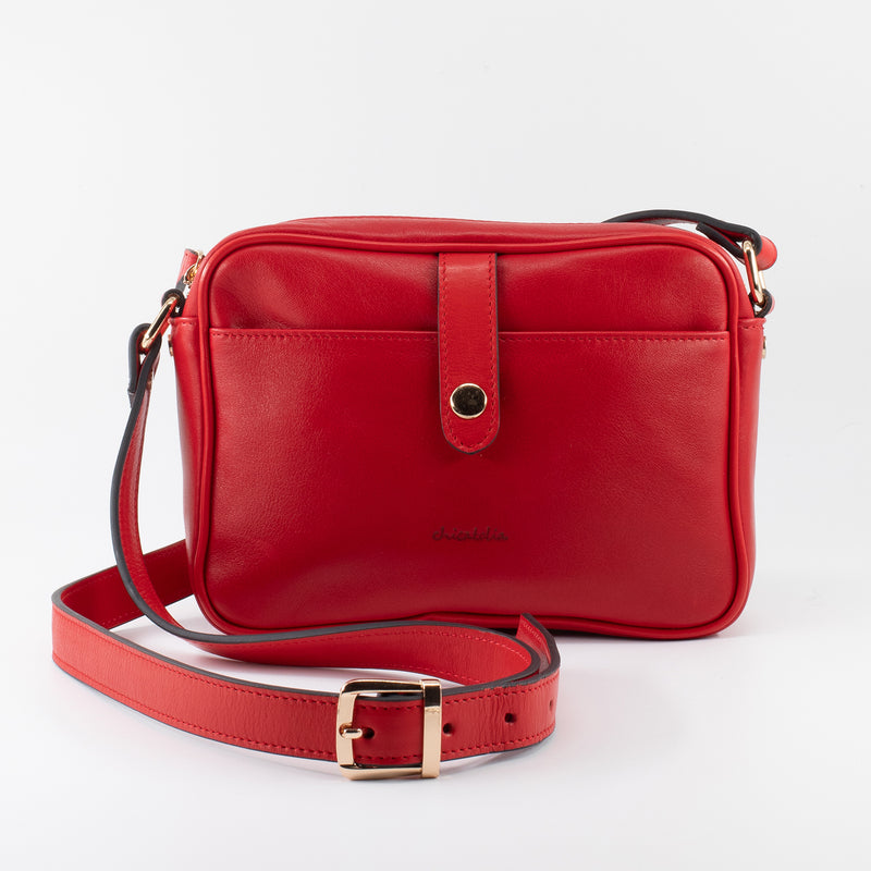 Napa Leather Satchel Crossbody Bag - Red - Chicatolia
