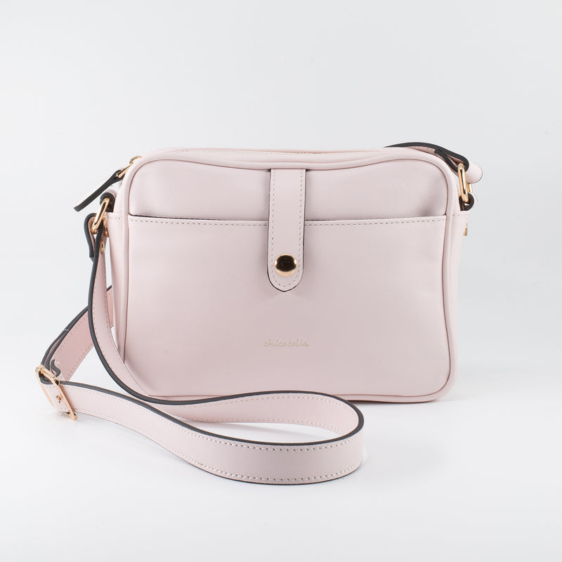 Napa Leather Satchel Crossbody Bag - Powder Pink - Chicatolia