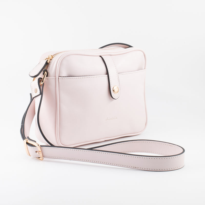 Napa Leather Satchel Crossbody Bag - Powder Pink - Chicatolia