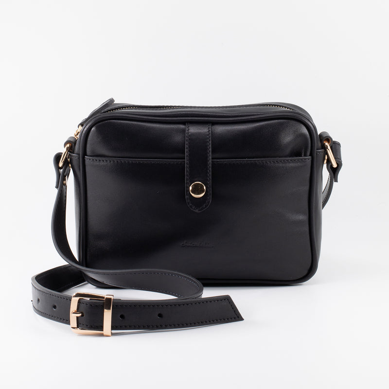 Napa Leather Satchel Crossbody Bag - Black - Chicatolia