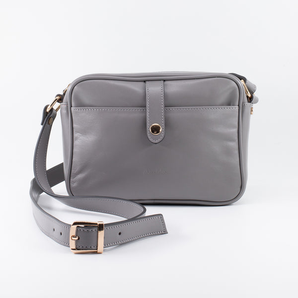 Napa Leather Satchel Crossbody Bag - Gray - Chicatolia
