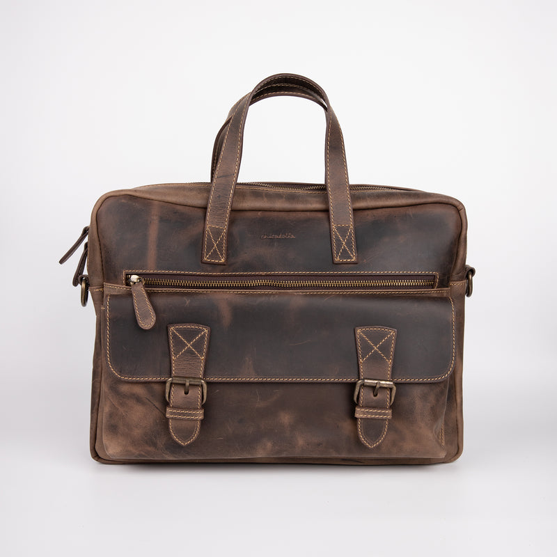 Crazy Horse Leather Briefcase - Brown - Chicatolia