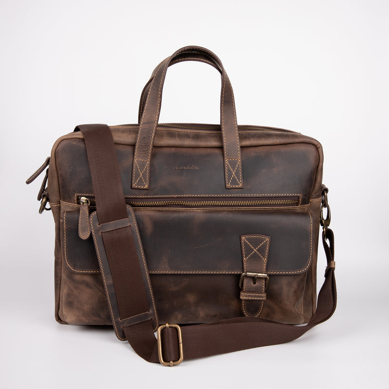 Crazy Horse Leather Briefcase - Brown - Chicatolia