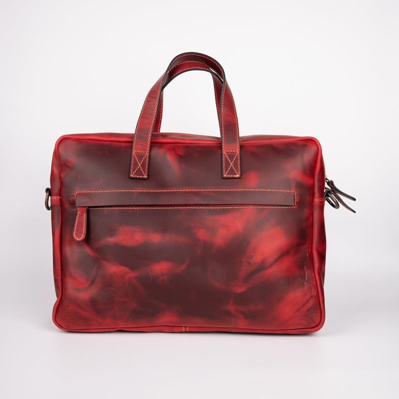 Crazy Horse Leather Briefcase - Red - Chicatolia