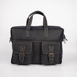 Two Pocket Belt Strap Briefcase - Black - Chicatolia