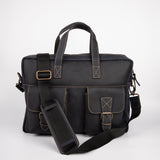 Two Pocket Belt Strap Briefcase - Black - Chicatolia