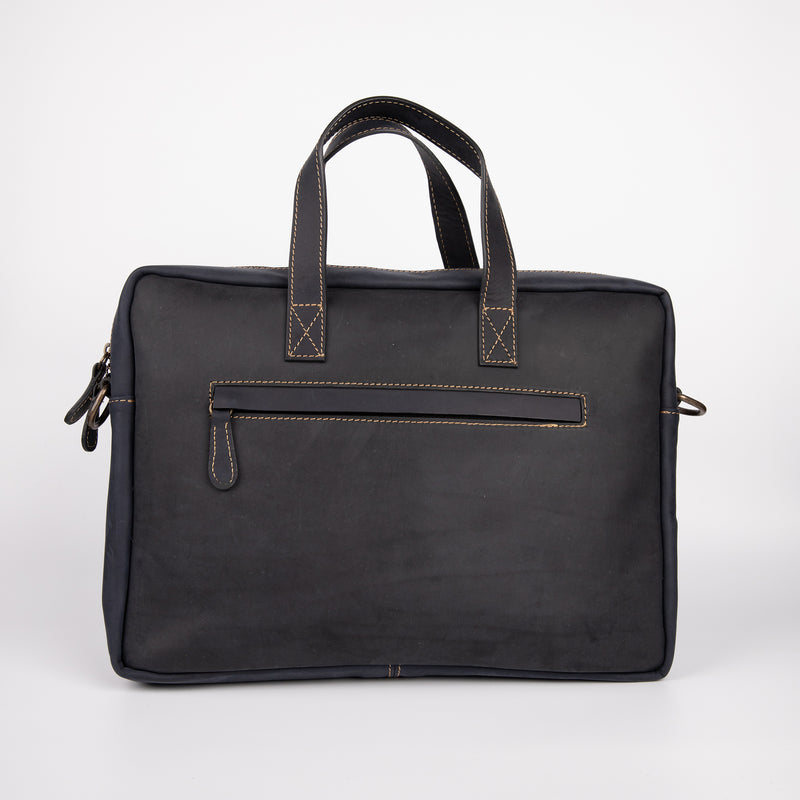 Two Pocket Belt Strap Briefcase - Black - Chicatolia