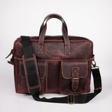 Two Pocket Belt Strap Briefcase - Burgundy - Chicatolia
