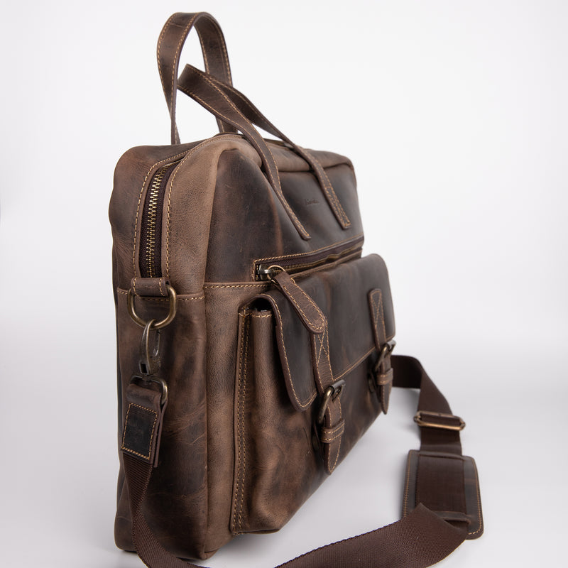 Crazy Horse Leather Briefcase - Brown - Chicatolia