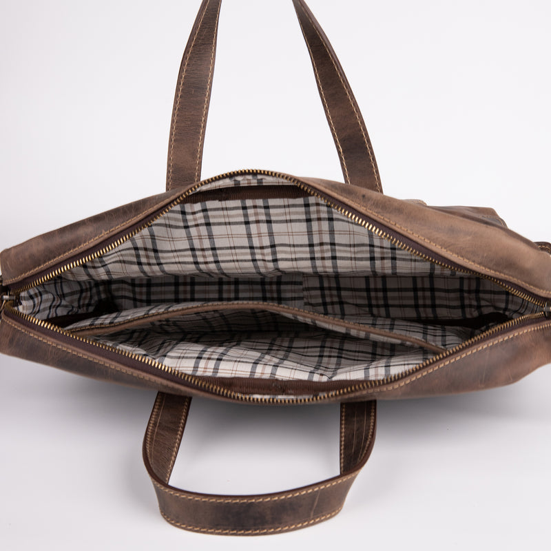 Two Pocket Belt Strap Briefcase - Tan - Chicatolia