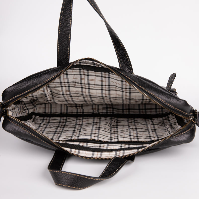 Floater Leather Briefcase - Black - Chicatolia