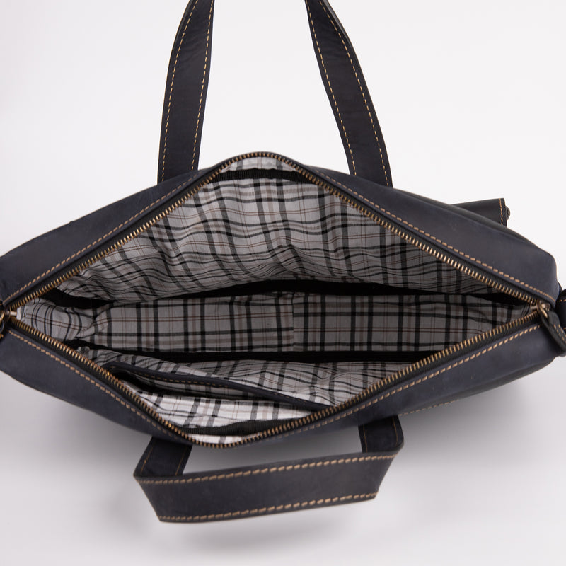 Two Pocket Belt Strap Briefcase - Black - Chicatolia