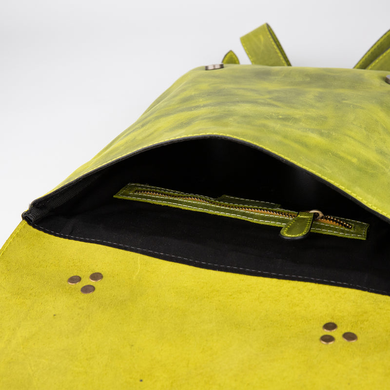 Crazy Horse Leather Backpack - Lime Green