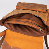 Crazy Horse Leather Expandable Backpack - Orange - Chicatolia