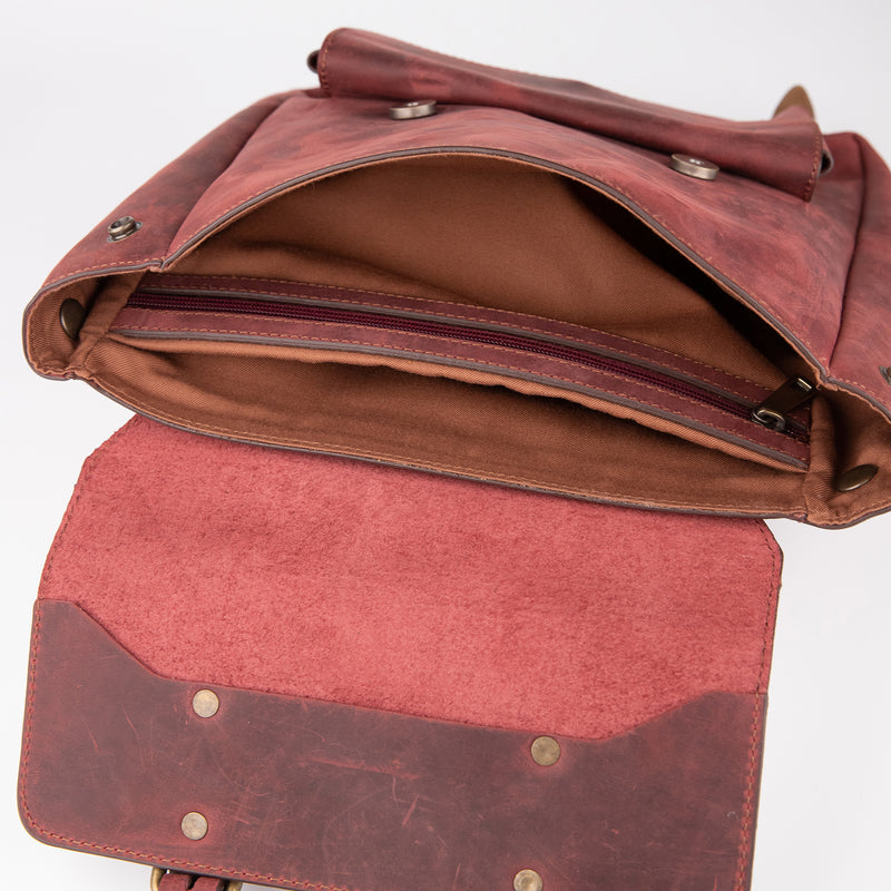 Crazy Horse Leather Expandable Backpack - Burgundy - Chicatolia