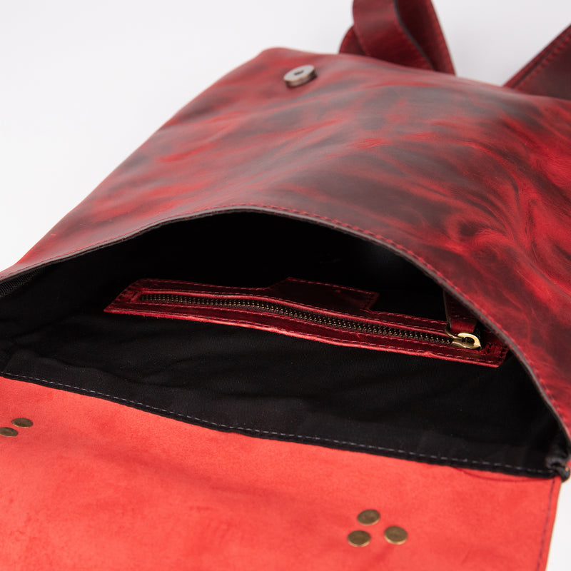 Crazy Horse Leather Backpack - Red - Chicatolia