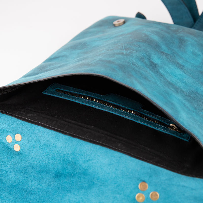 cute teal backpack leather Crazy Horse Leather Backpack - Turquoise