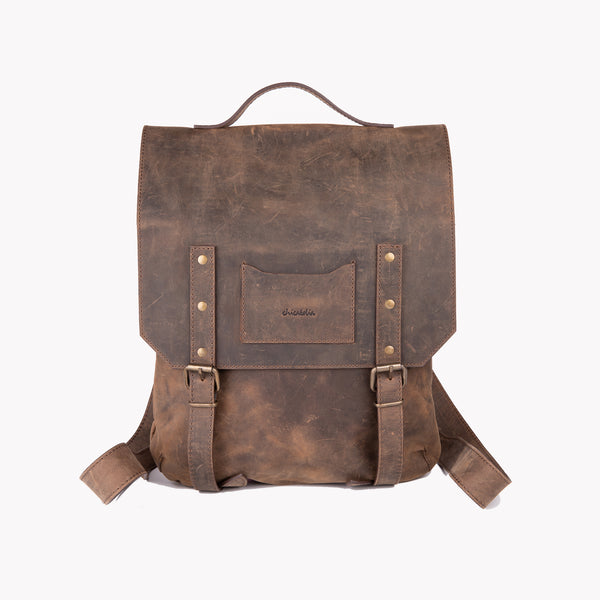 Crazy Horse Leather Backpack- Brown - Chicatolia