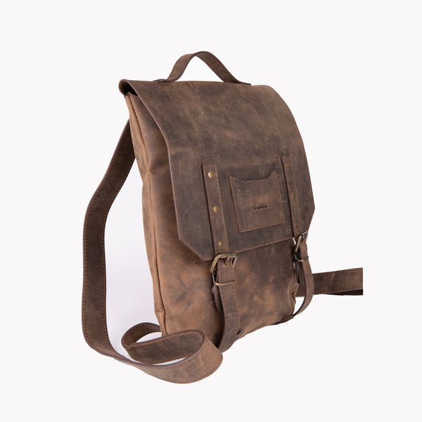 Crazy Horse Leather Backpack- Brown - Chicatolia