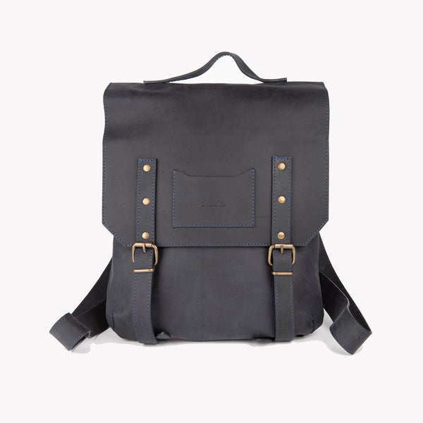 Crazy Horse Leather Backpack - Black - Chicatolia