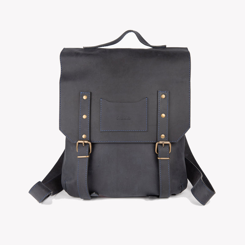 Crazy Horse Leather Backpack - Black
