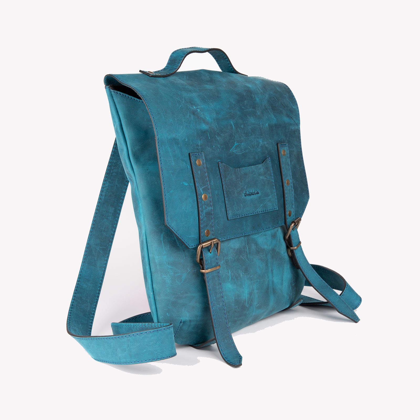 cute teal backpack leather Crazy Horse Leather Backpack - Turquoise