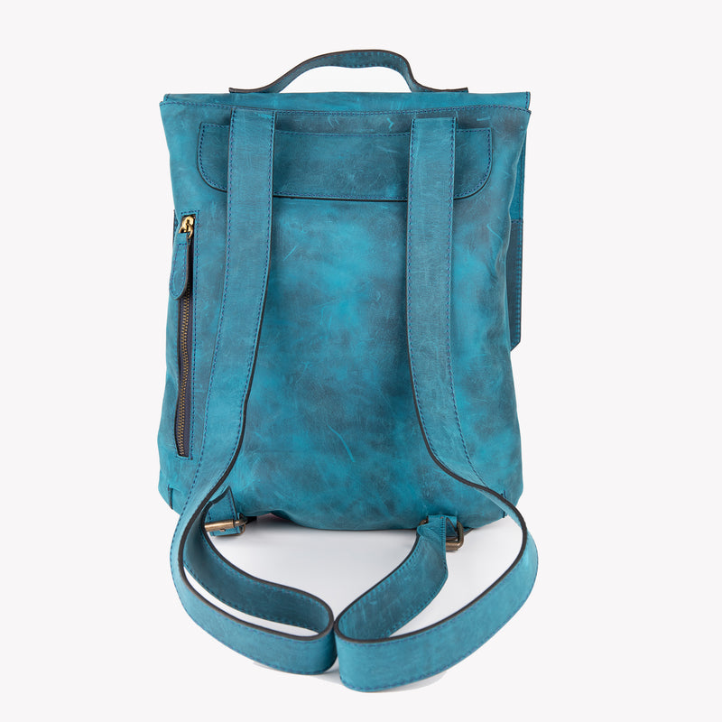 Crazy Horse Leather Backpack - Turquoise - Chicatolia