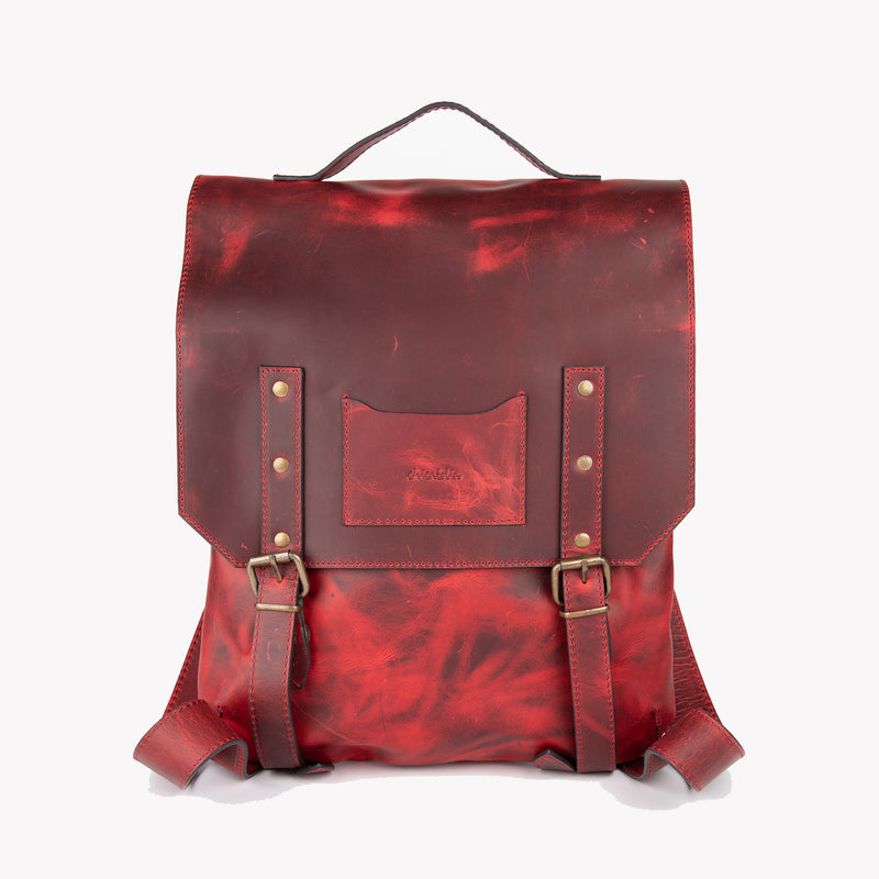 Crazy Horse Leather Backpack - Red - Chicatolia