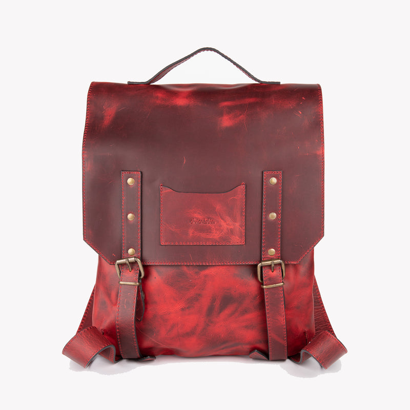 Crazy Horse Leather Backpack - Red