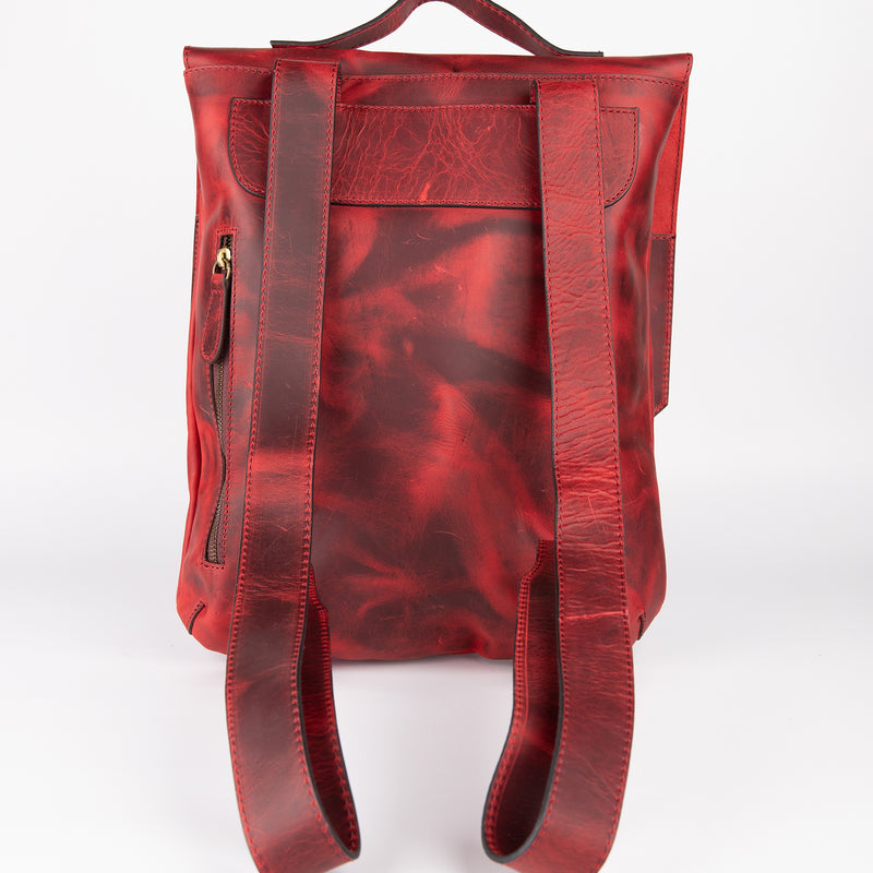 Crazy Horse Leather Backpack - Red - Chicatolia