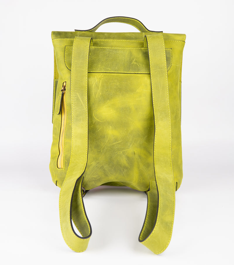 Crazy Horse Leather Backpack - Lime Green - Chicatolia