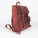 Crazy Horse Leather Expandable Backpack - Burgundy - Chicatolia